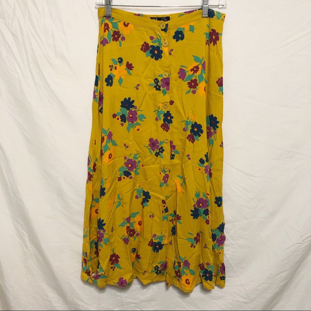 Zara Yellow Floral Midi Skirt